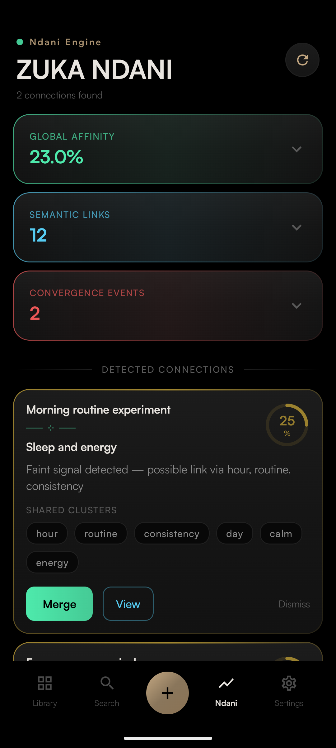 ZUKA ndani connection screen