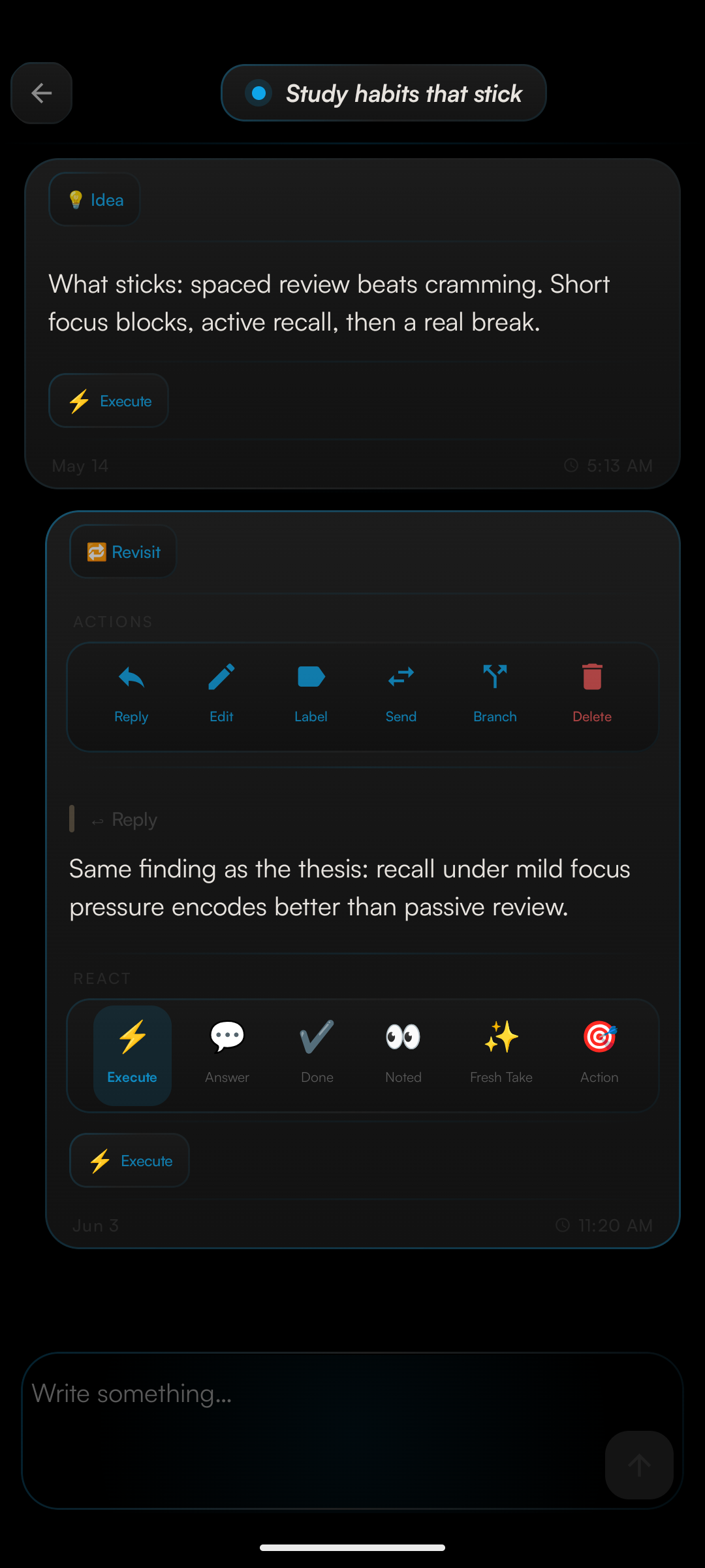 ZUKA reply, react and label screen